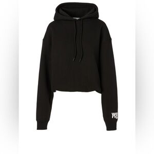 Alexander Wang Black Cropped Hoodie with Logo Cuff